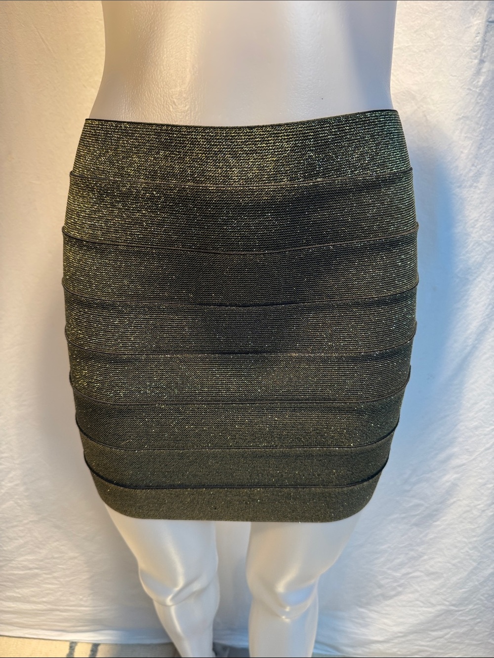 Forever 21 Metallic Olive Bandage Mini Skirt